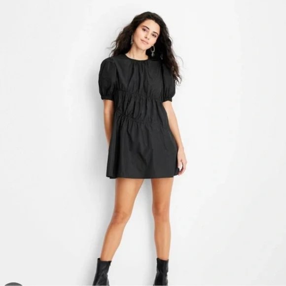 Target Women’s Short Puff Sleeve Drawcord Mini Dress By Future Collective - Picture 1 of 4